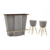 Westend Bar And Grey Velvet Stools Set