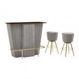 Westend Bar And Grey Velvet Stools Set