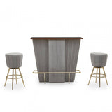 Westend Bar And Grey Velvet Stools Set