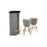 Westend Bar And Grey Velvet Stools Set