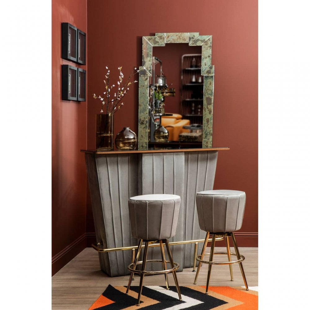 Westend Bar And Grey Velvet Stools Set