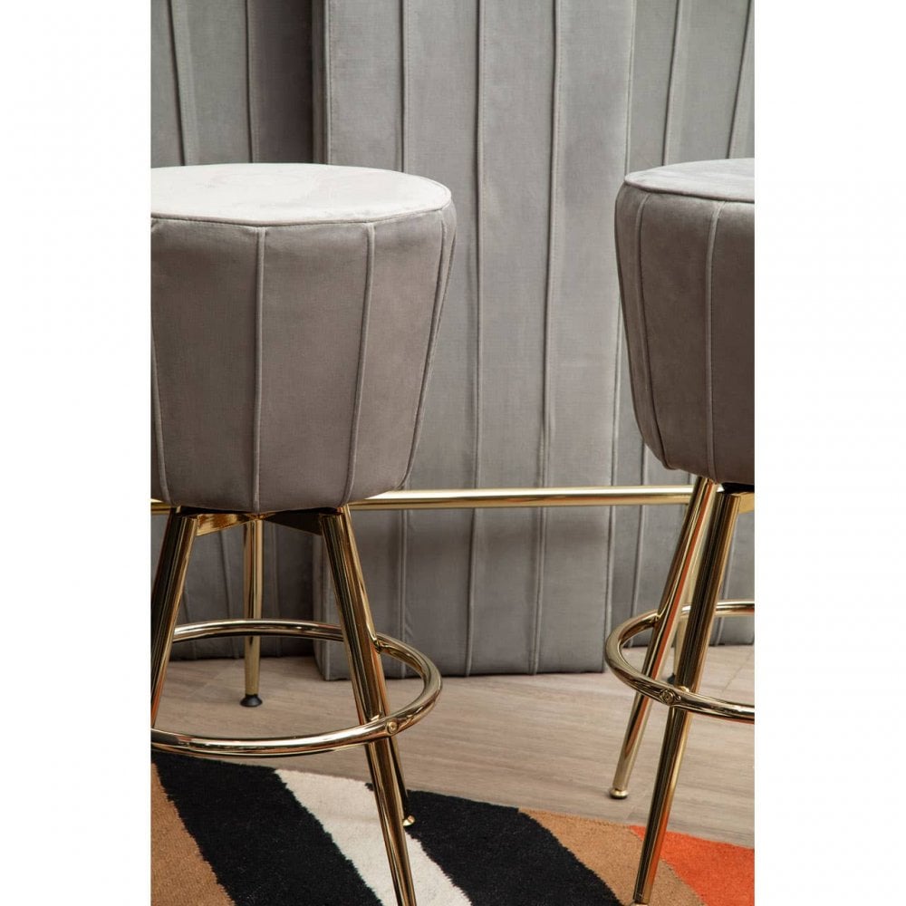 Westend Bar And Grey Velvet Stools Set