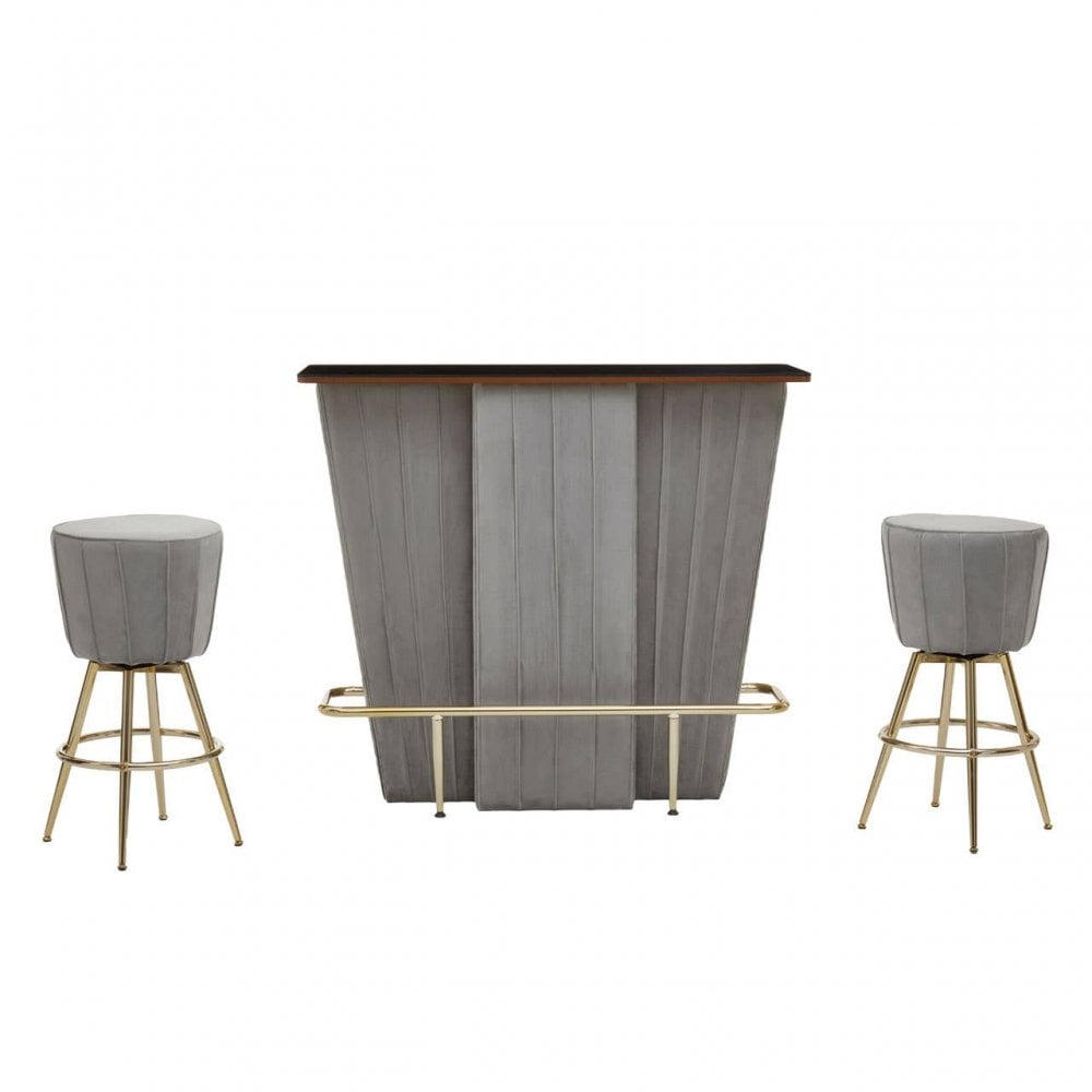 Westend Bar And Grey Velvet Stools Set