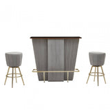 Westend Bar And Grey Velvet Stools Set