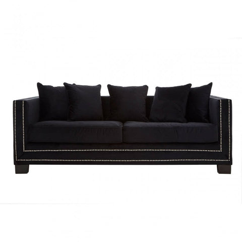 Westend 3 Seater Black Velvet Sofa