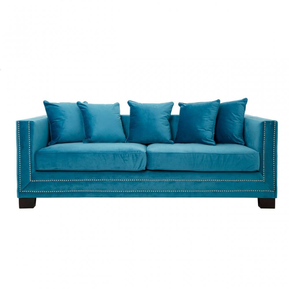 Westend 3 Seater Cyan Blue Velvet Sofa