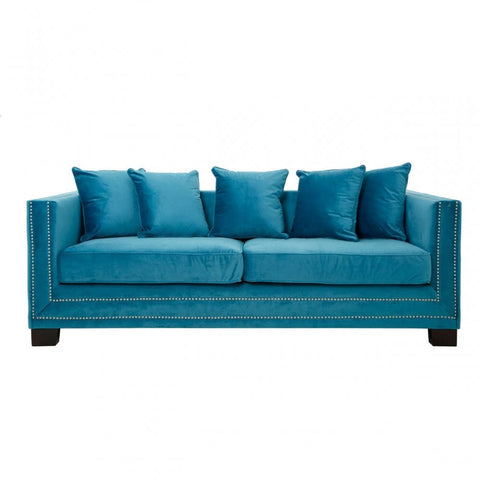 Westend 3 Seater Cyan Blue Velvet Sofa