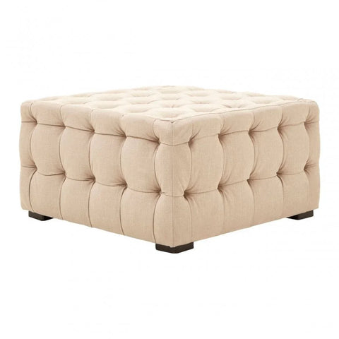 Helia Beige Linen Button Tufted Footstool