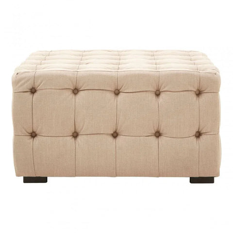 Helia Beige Linen Button Tufted Footstool