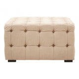 Helia Beige Linen Button Tufted Footstool