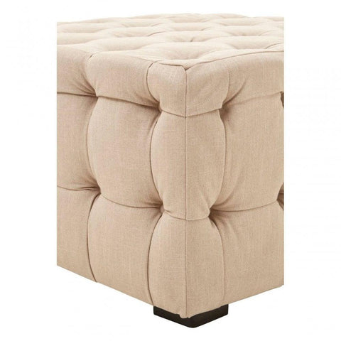 Helia Beige Linen Button Tufted Footstool
