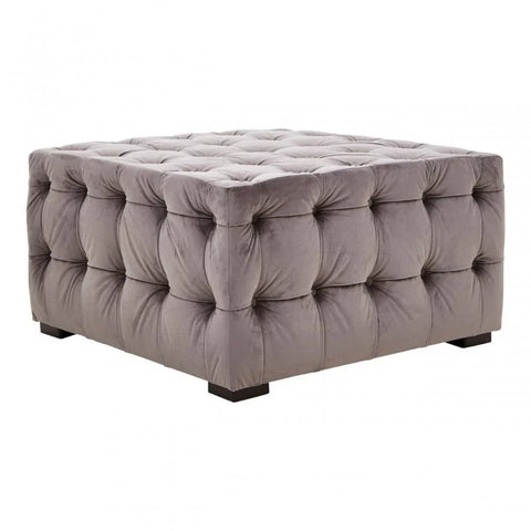 Helia Grey Velvet Button Tufted Footstool