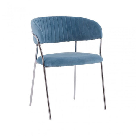 Sapphire Blue Channel Chrome Finish Dining Chair