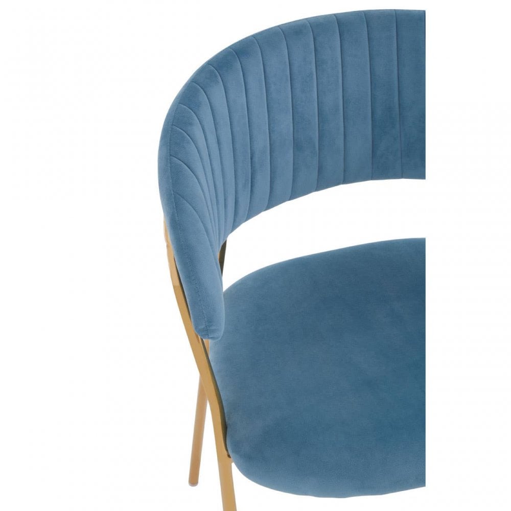 Sapphire Blue Channel Gold Finish Dining Chair