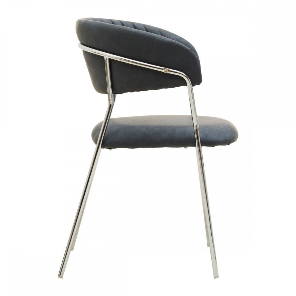 Ash Grey Leather Curved Dining Chair