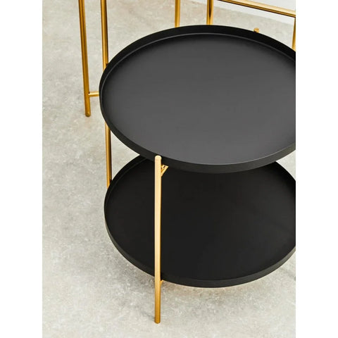 Orion Two Tier Black &amp; Gold Side Table