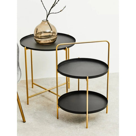 Orion Two Tier Black &amp; Gold Side Table
