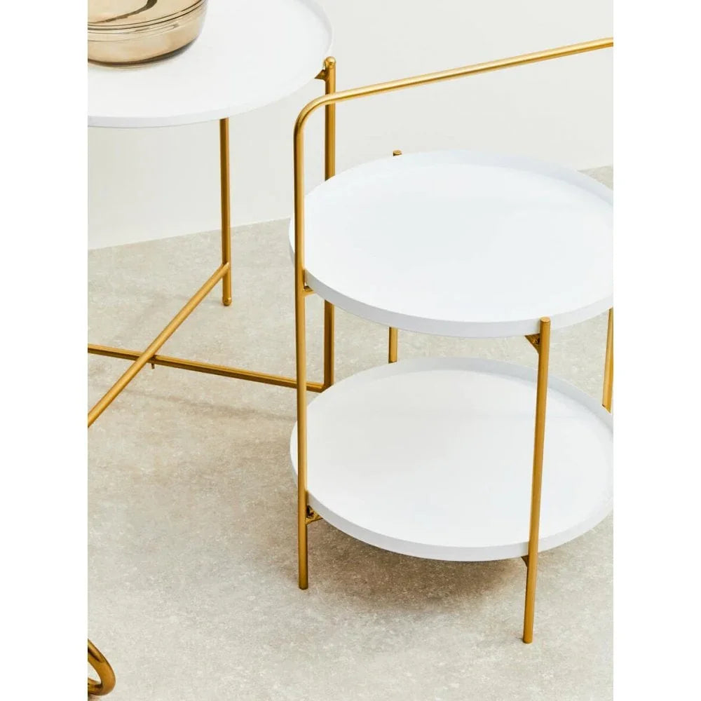 Orion Two Tier White &amp; Gold Side Table