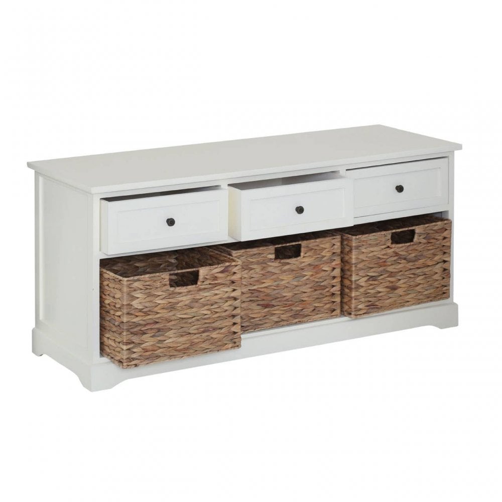 Oakstone Ivory 3 Drawer 3 Baskets Bench