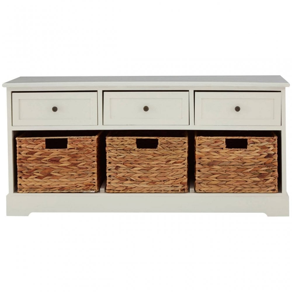Oakstone Ivory 3 Drawer 3 Baskets Bench