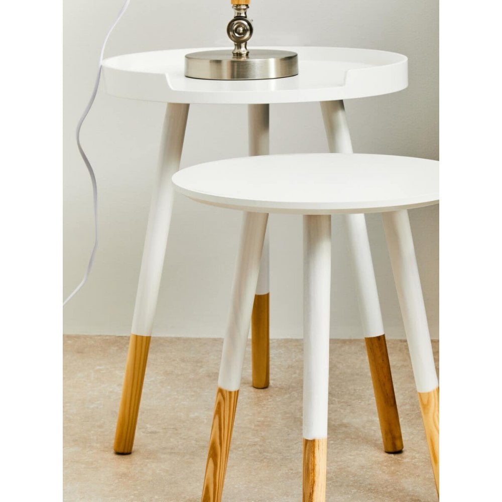 Meridian White &amp; Natural Round Side Table