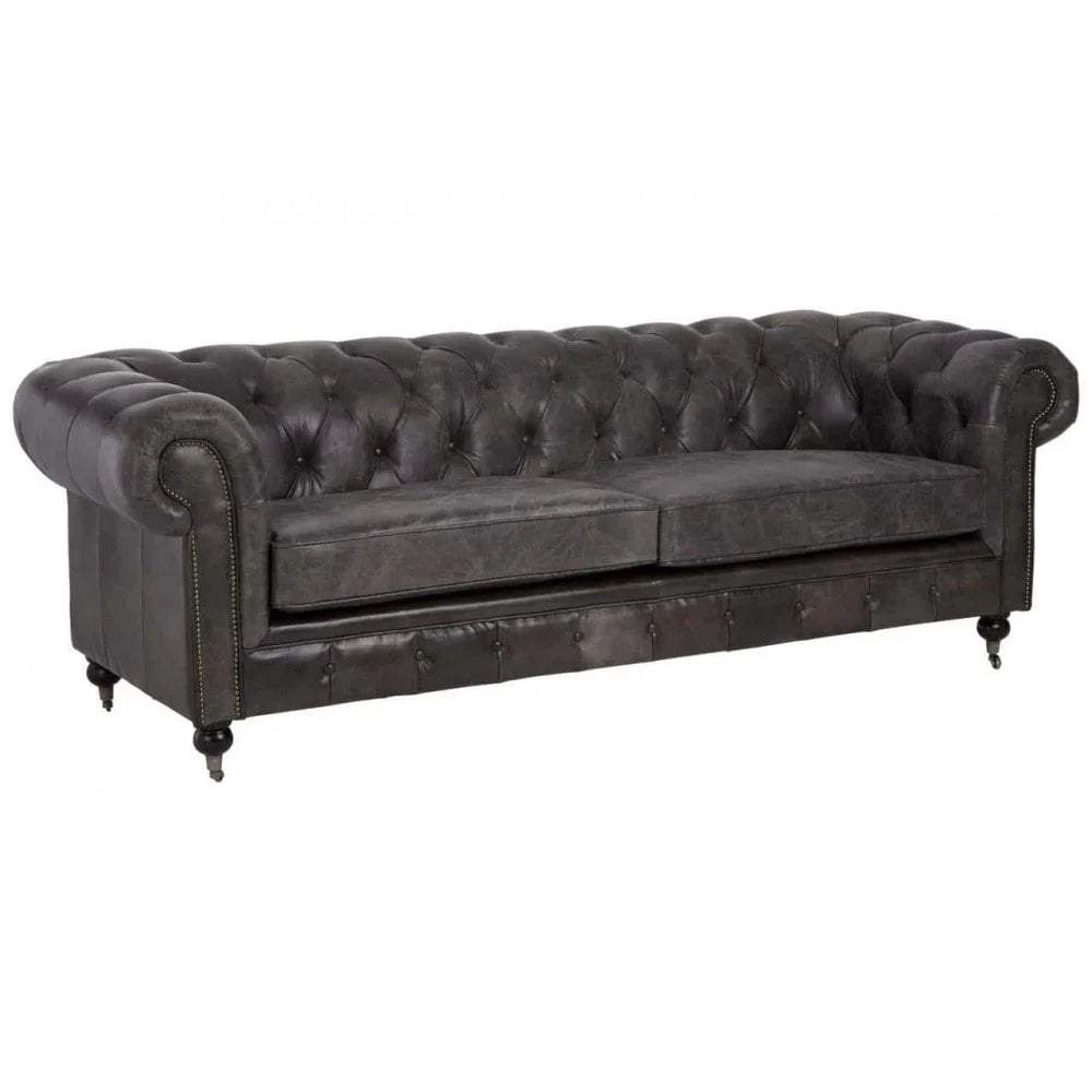 Cambridge Dark Grey Leather Chesterfield Sofa