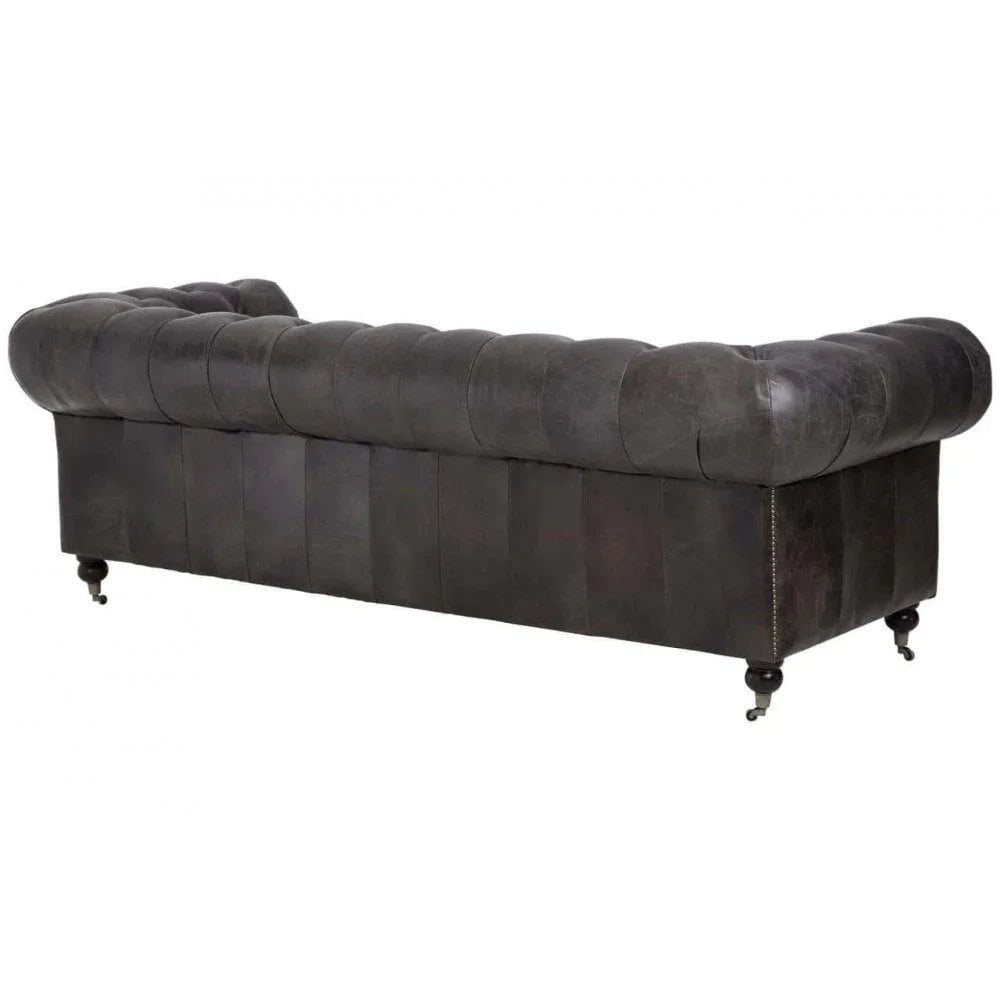 Cambridge Dark Grey Leather Chesterfield Sofa