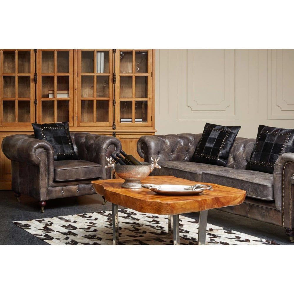 Cambridge Dark Grey Leather Chesterfield Sofa