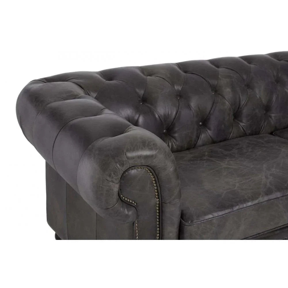 Cambridge Dark Grey Leather Chesterfield Sofa