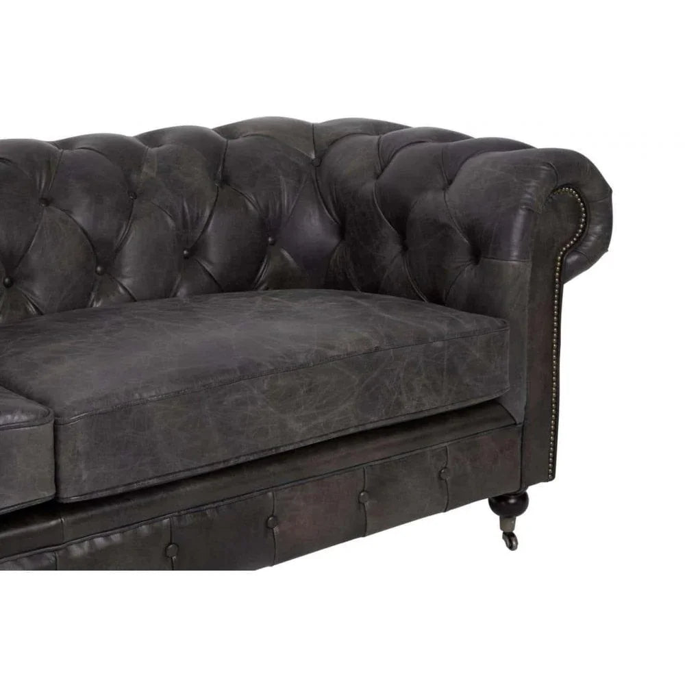 Cambridge Dark Grey Leather Chesterfield Sofa
