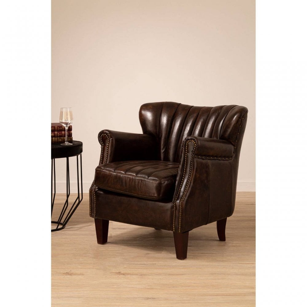 Cambridge Winged Brown Leather Armchair