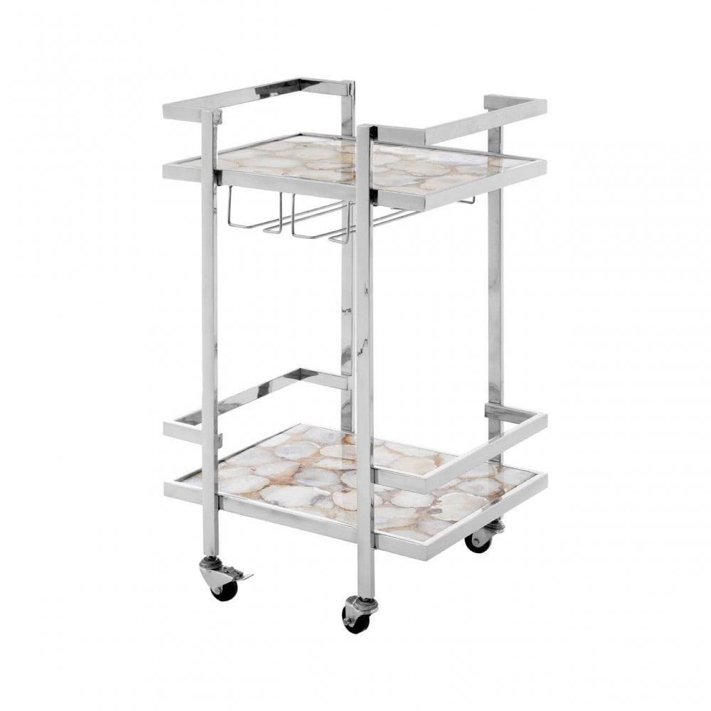 Luna White Agate Drinks Trolley