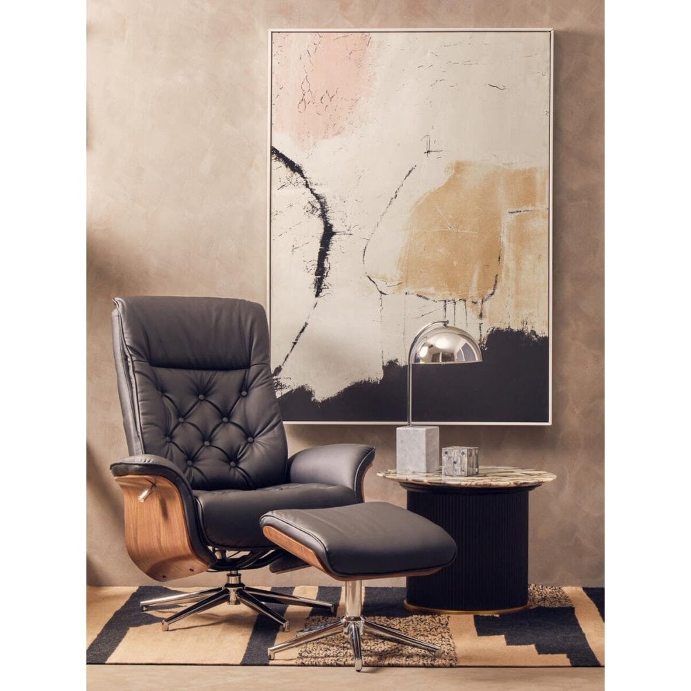Linwood Black Leather Effect Recliner And Footstool
