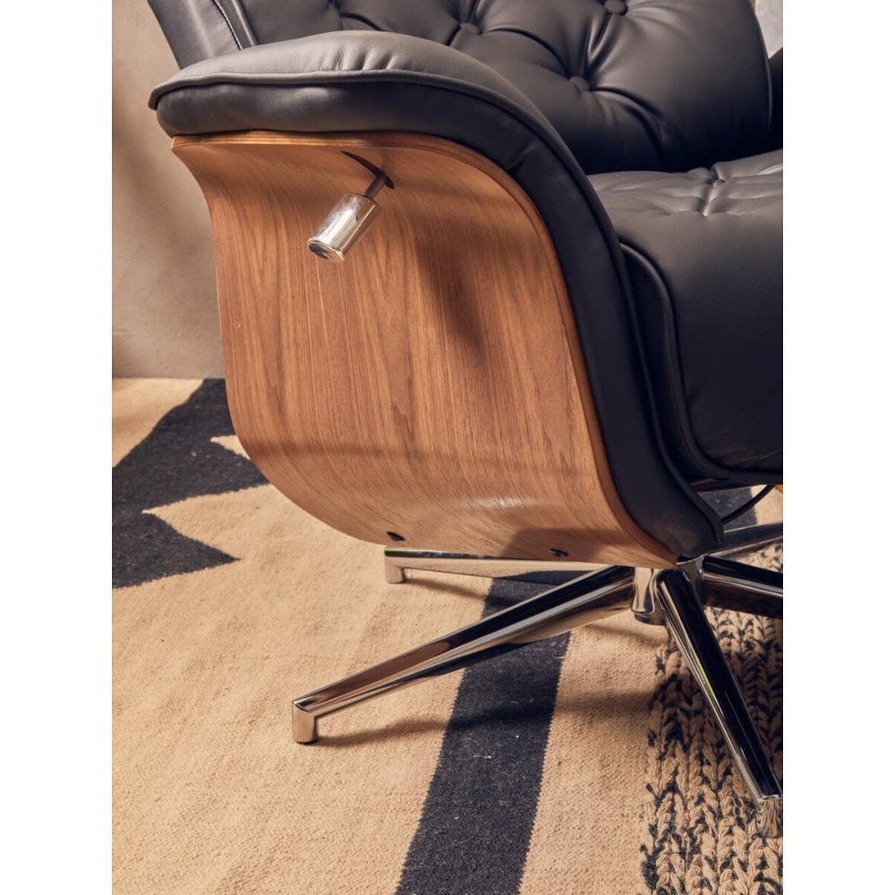 Linwood Black Leather Effect Recliner And Footstool