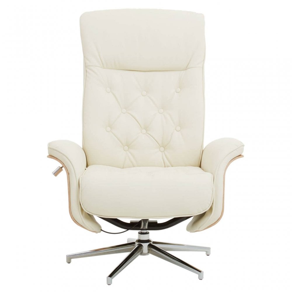 Linwood Ivory Leather Effect Recliner And Footstool