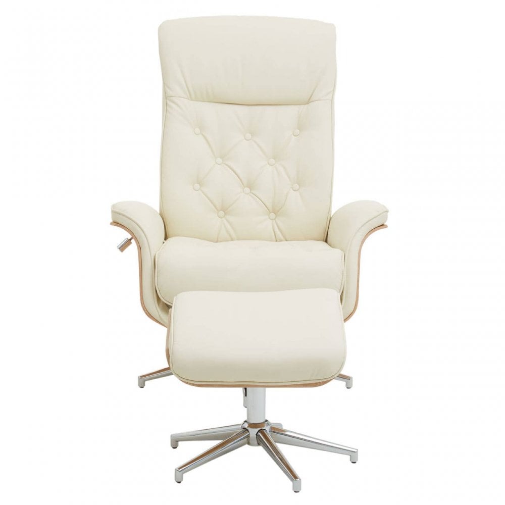 Linwood Ivory Leather Effect Recliner And Footstool