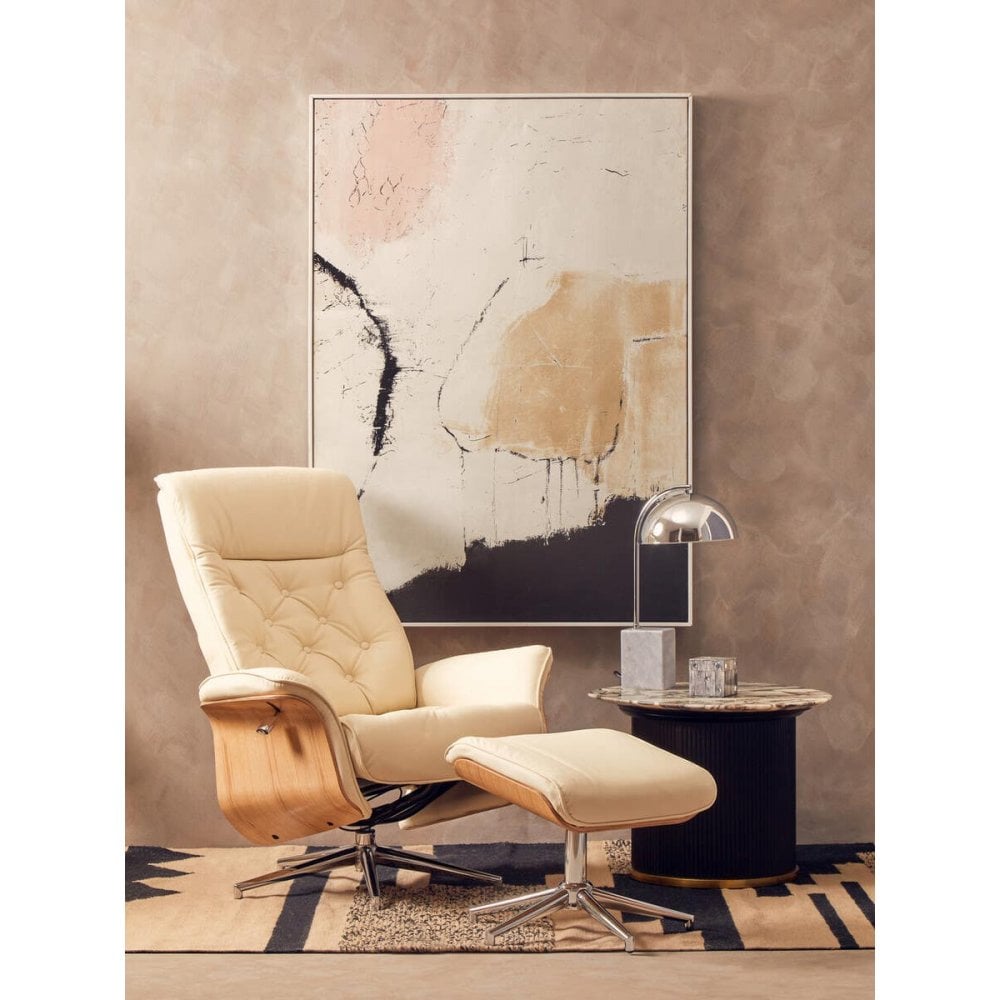 Linwood Ivory Leather Effect Recliner And Footstool
