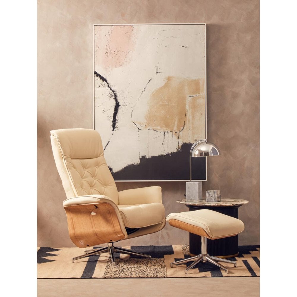 Linwood Ivory Leather Effect Recliner And Footstool