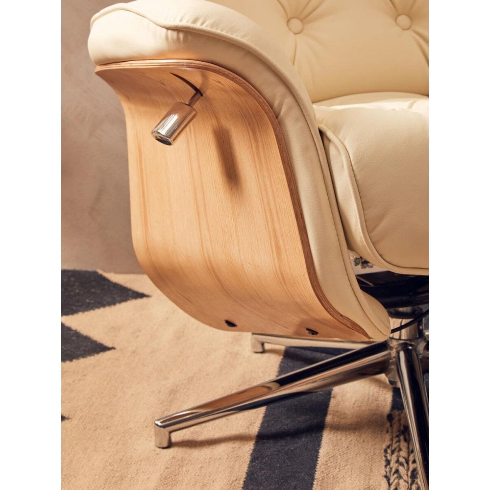Linwood Ivory Leather Effect Recliner And Footstool