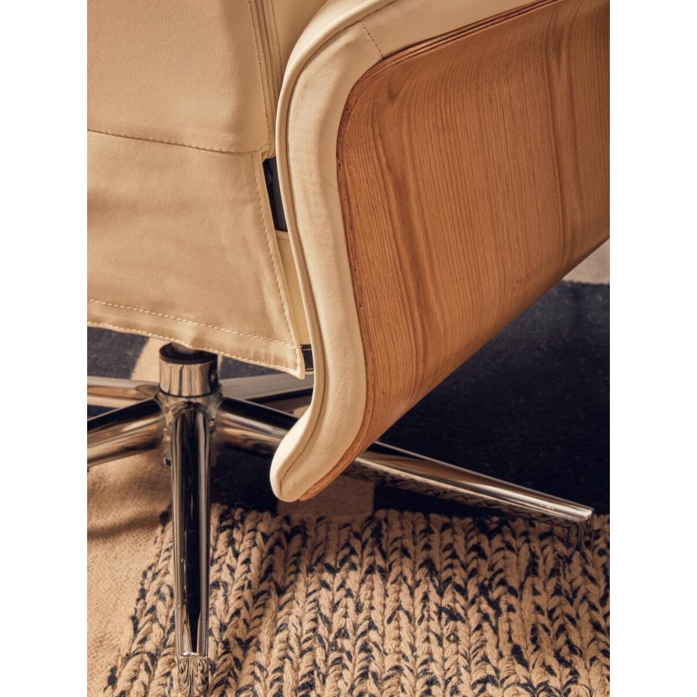 Linwood Ivory Leather Effect Recliner And Footstool