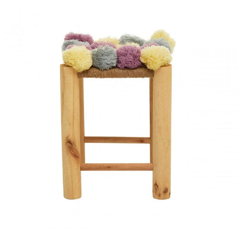 Springdale Grey Beige And Pink Pom Pom Stool
