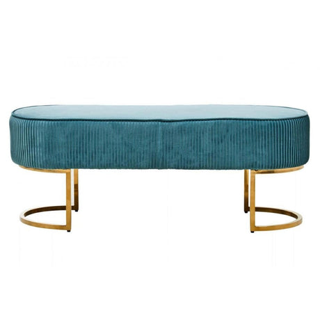 Elara Velvet Ottoman Bench With Gold Finish Legs