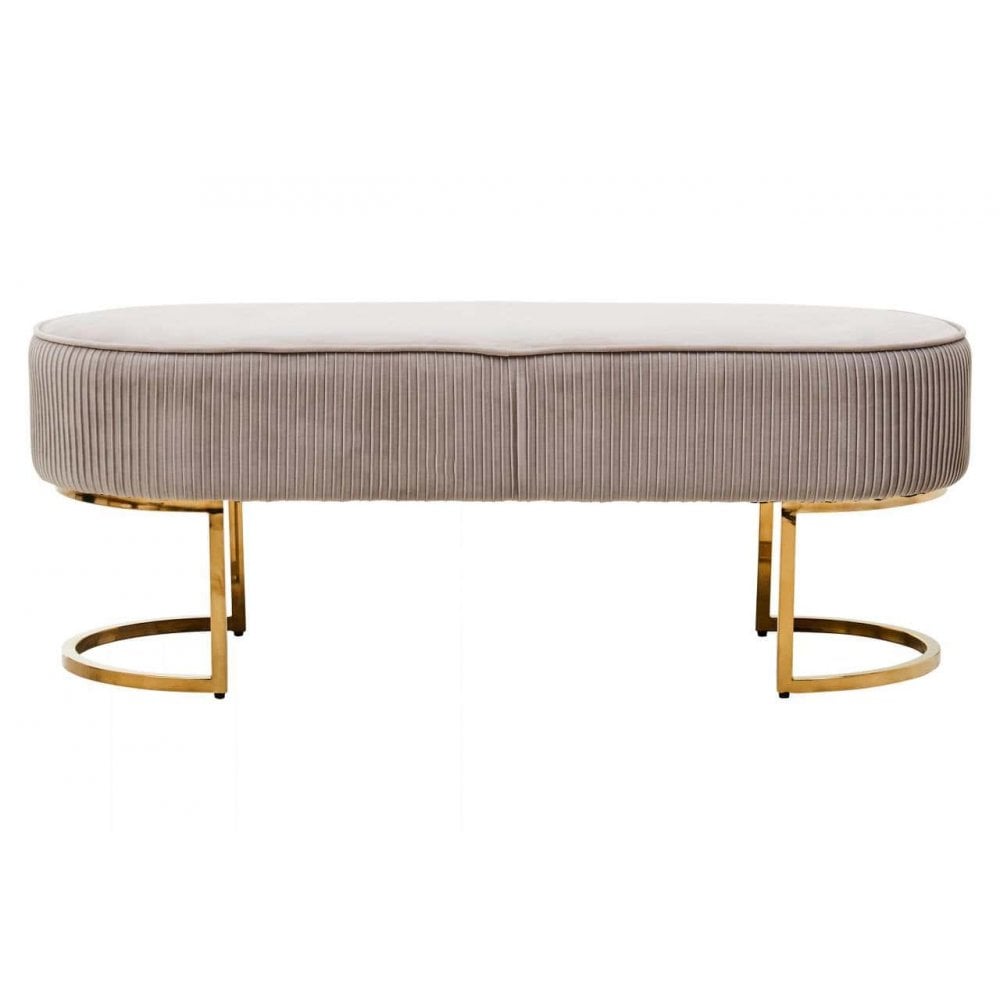 Elara Velvet Ottoman Bench With Gold Finish Legs