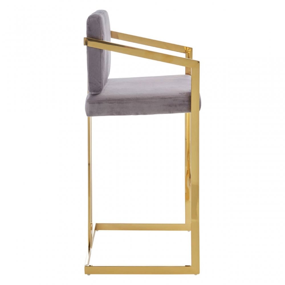 Flora Grey Velvet Bar Stool