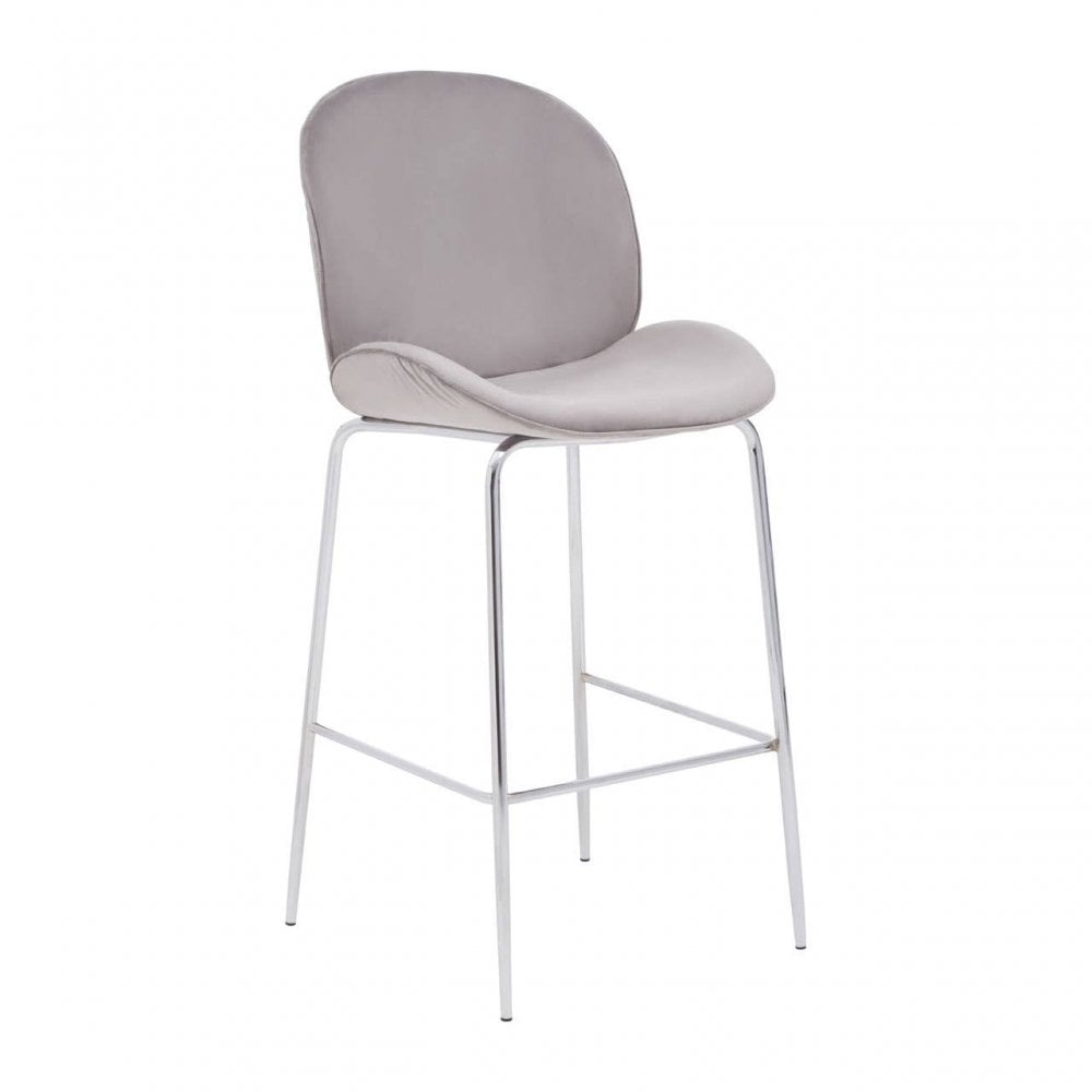 Blush Velvet Chrome Finish Bar Chair