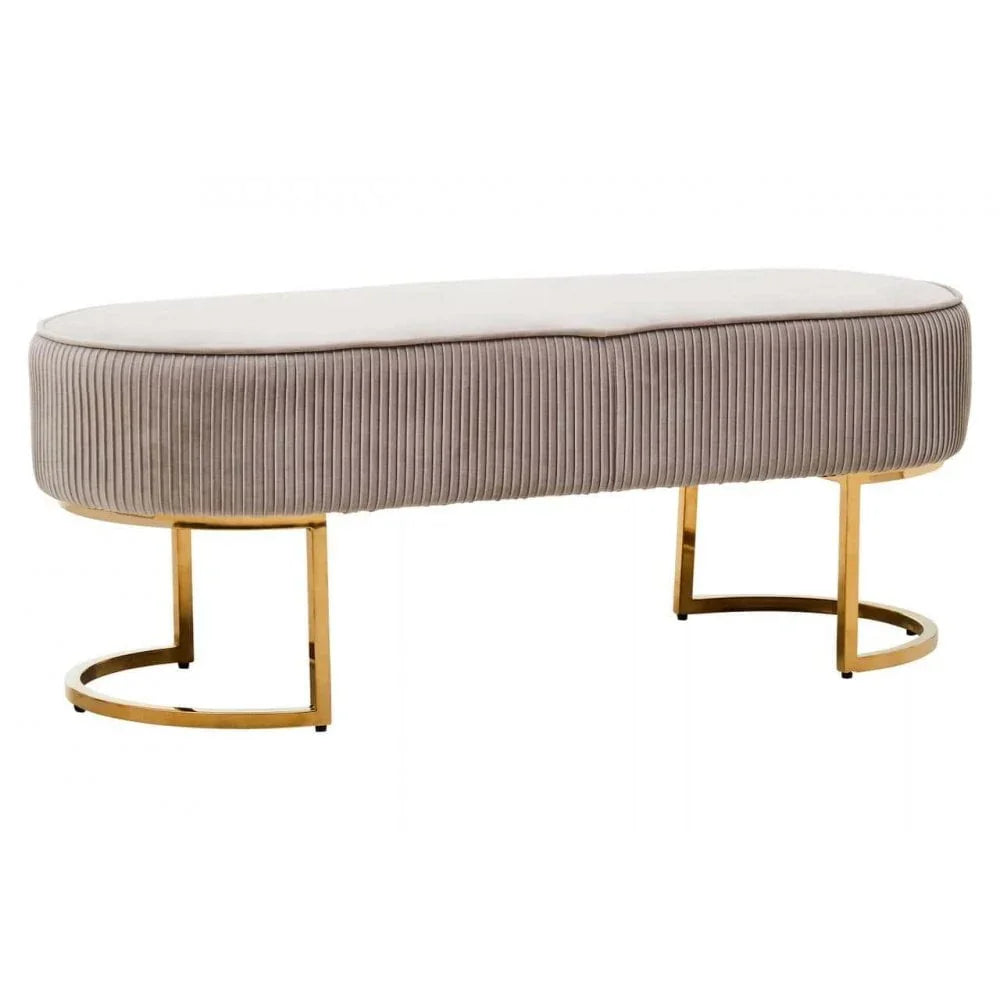 Elara Velvet Ottoman Bench With Gold Finish Legs