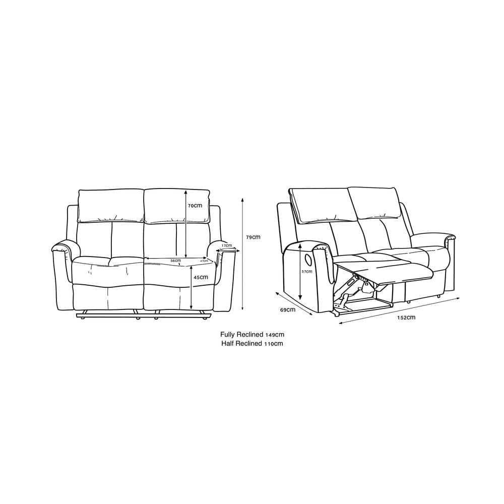 Bergamo Leather 2 Seater Recliner Sofa-Dark Grey
