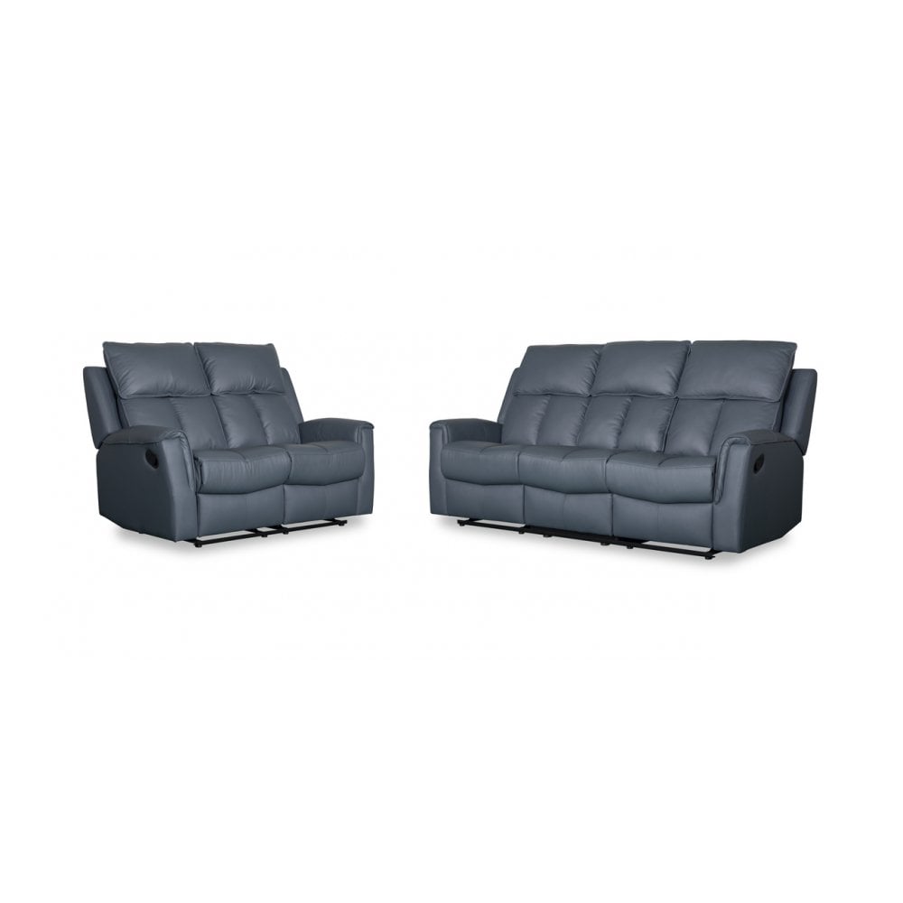 Bergamo Leather 3 Seater Recliner Sofa-Blue Grey