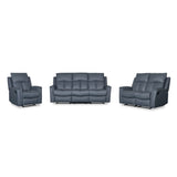 Bergamo Leather 3 Seater Recliner Sofa-Blue Grey