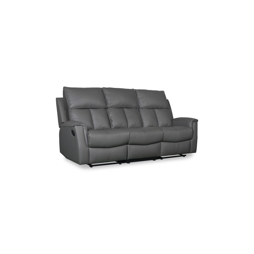 Bergamo Leather 3 Seater Recliner Sofa-Dark Grey